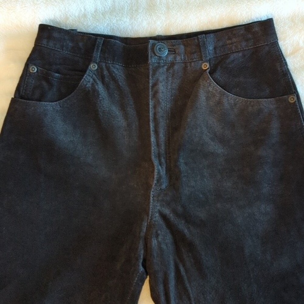 Vintage 80s Wilsons Suede And Leather Black Suede Pants Size 12